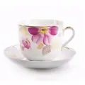 Чашка чайная с блюдцем, 450 мл. Дулёвский фарфоровый завод ДФЗ. Форма Ностальгия, рисунок Пурпуровый цветок. Фарфор.