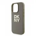 DKNY чехол со шнурком для iPhone 16 Pro Max, PU кожа Stack metal logo бежевый