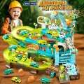 Игровой набор парковка для машинок Play Okay стройка и динозавры, трек со спецтехникой, двусторонний эскалатор, звуковые эффекты