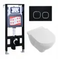 Комплект 3 в 1 инсталляция ESBANO FRAM + Унитаз подвесной Villeroy & Boch O Novo Directflush + кнопка черная матовая