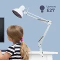 Лампа настольная Homsly с цоколем Е27, крепление струбцина, цвет корпуса матовый белый, TTL_001
