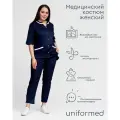 Медицинский костюм женский 408.4.4 Uniformed, сатори стрейч, рукав 3/4, на кнопках, темно-синий, 48