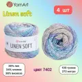 Пряжа YarnArt Linen soft Беж-бирюза-т. голубой (7402) 4 мотка 100 г/272 м (30% лен/36% вискоза/34% хлопок) ярнарт линен софт градиент