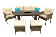 Набор садовой мебели, Комплект мебели Милена на 7 персон, искусственный ротанг, бежевый, для дачи, кафе и ресторанов