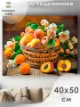 Алмазная мозаика на подрамнике Корзина с персиками 40х50