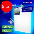 Комплект 5 шт, Холст на подрамнике BRAUBERG ART CLASSIC, 50х70см, грунт, 45%хлоп, 55%лен, среднее зерно, 190637