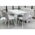 Обеденная группа Альт-2 Кватро, стол белый Ост термопластик, 110(140)х70 см, обивка дивана антивандальная, моющаяся, антикоготь, цвет светло-серый