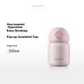 Buydeem Insulated Cup 304 Stainless Steel Flip Lid Cup Mini Portable Water Bottle for Men and Women Students Pig Pink 200ml