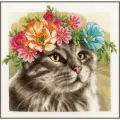 Набор для вышивания Lanarte #PN-0191867 Flower crown Maine coon (Цветочная корона Мей-кун), Счетный крест, 29 x 29 см