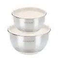 Миска, 1,25/2,5 л, 2 шт, с крышкой, Kuchenland, антискользящее дно, сталь/пластик, бежевая, Terra