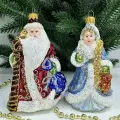 Irena-Co Набор елочных игрушек, стекло Дед Мороз - 13х9х7, Снегурочка - 13х8х7,5