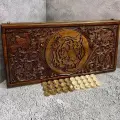 Нарды большие резные Тигр Люкс, без ручки, 61х31х6 см, Халеян, деревянные, бук