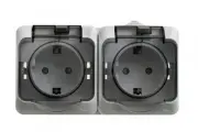 System Electric Этюд наруж Серая Розетка 2-я с заземлением со шторками c крышкой IP44 PA16-244C