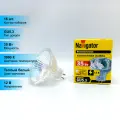 (16 шт.) Низковольтная галогенная лампочка Navigator MR16, мощность 35 Вт, напряжение питания 12 В, цветовая температура 3000 К, теплый белый свет, цоколь GU5.3, диммируемая, размер 51х50 мм
