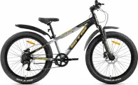 Велосипед горный SITIS CROSSER 7SP HD 24(2025)Black-Grey-Beige, для подростков на рост 130-150 см, алюминиевая рама 12