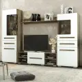 Стенка в гостиную со шкафами и тумбой под ТВ Нонтон Наоми 260.6х46х190 см, дуб каньон/белый