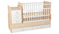 Кроватка Фея 1100 трансформер с комодом, поперечный маятник дуб пастельный белый