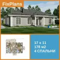 Проект дома FIXPLANS. Одноэтажный. Площадь 178.88 м2 F-7154 Размер 16.91 х 10.91