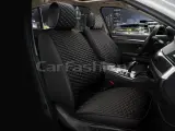 Накидки для Nissan / Ниссан Qashqai Teana Almera X-Trail Primera Juke Note Tiida Pathfinder и др. на передние сиденья ROMB FRONT, Велюр и экокожа, Черный с красной строчкой